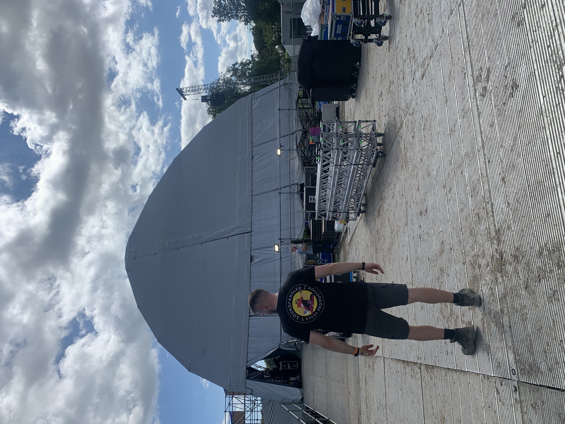 Festival production crew and stage delivery in progress